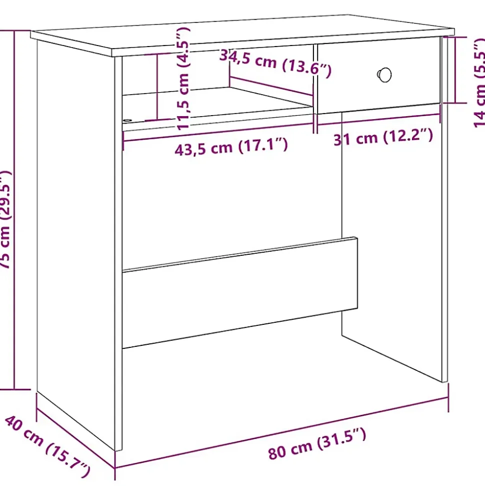 Bureau Chêne Sonoma 80x40x75 cm Aggloméré vidaXL