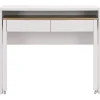 Bureau console extensible avec 2 tiroirs - Blanc et naturel - LOAVIA