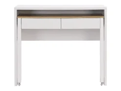 Bureau console extensible avec 2 tiroirs - Blanc et naturel - LOAVIA