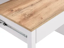 Bureau console extensible avec 2 tiroirs - Blanc et naturel - LOAVIA
