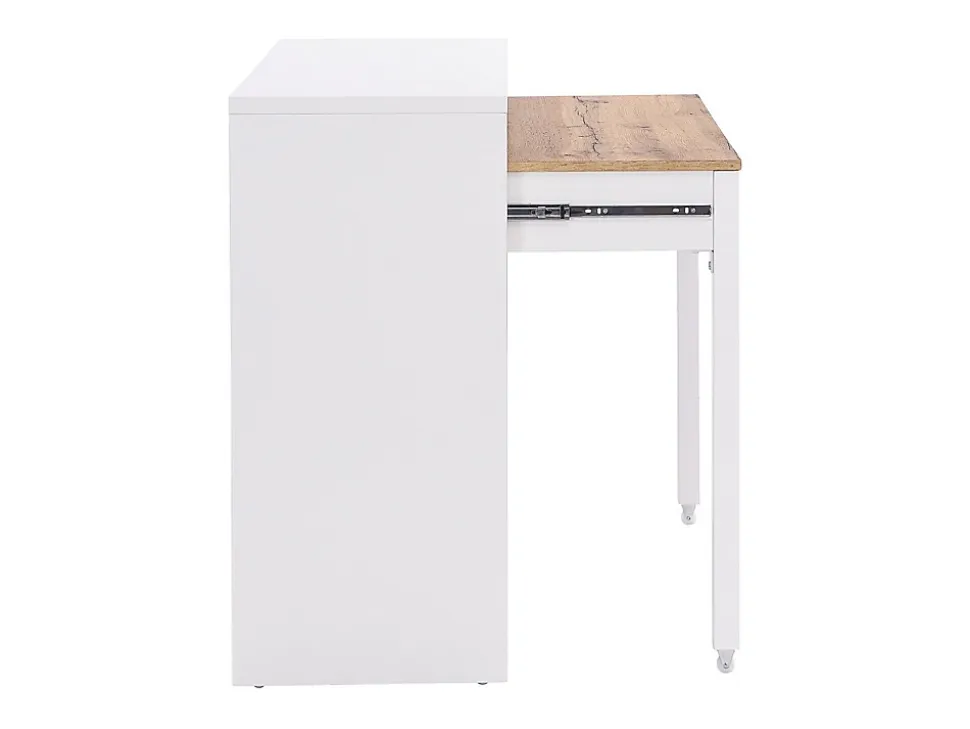 Bureau console extensible avec 2 tiroirs - Blanc et naturel - LOAVIA