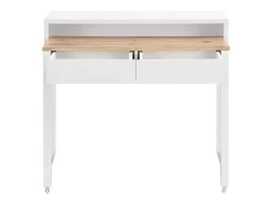 Bureau console extensible avec 2 tiroirs - Blanc et naturel - LOAVIA