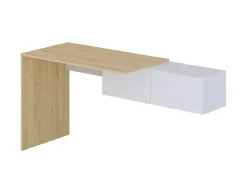 Bureau console suspendu avec 2 placards - Coloris : Naturel et blanc - MOLAWA