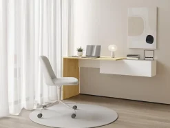 Bureau console suspendu avec 2 placards - Coloris : Naturel et blanc - MOLAWA