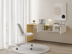 Bureau console suspendu avec 2 placards - Coloris : Naturel et blanc - MOLAWA