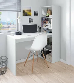 Bureau Dacarte, Bureau multifonction réversible avec bibliothèque 5 étagères, Table d'étude, 120x53h144 cm, Blanc