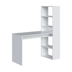 Bureau Dacarte, Bureau multifonction réversible avec bibliothèque 5 étagères, Table d'étude, 120x53h144 cm, Blanc