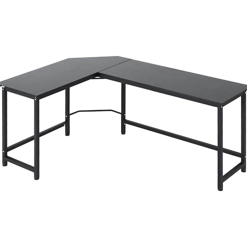 Bureau d'angle - Bureau d'ordinateur réglable en hauteur avec plateau pour PC et rangement, métal et bois, noir, 168x120x75 cm