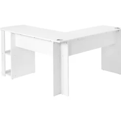 Bureau d'angle 140 cm - Bureau en L avec 2 étagères intégrées, design fonctionnel pour gain de place, MDF - Blanc