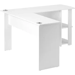 Bureau d'angle 140 cm - Bureau en L avec 2 étagères intégrées, design fonctionnel pour gain de place, MDF - Blanc