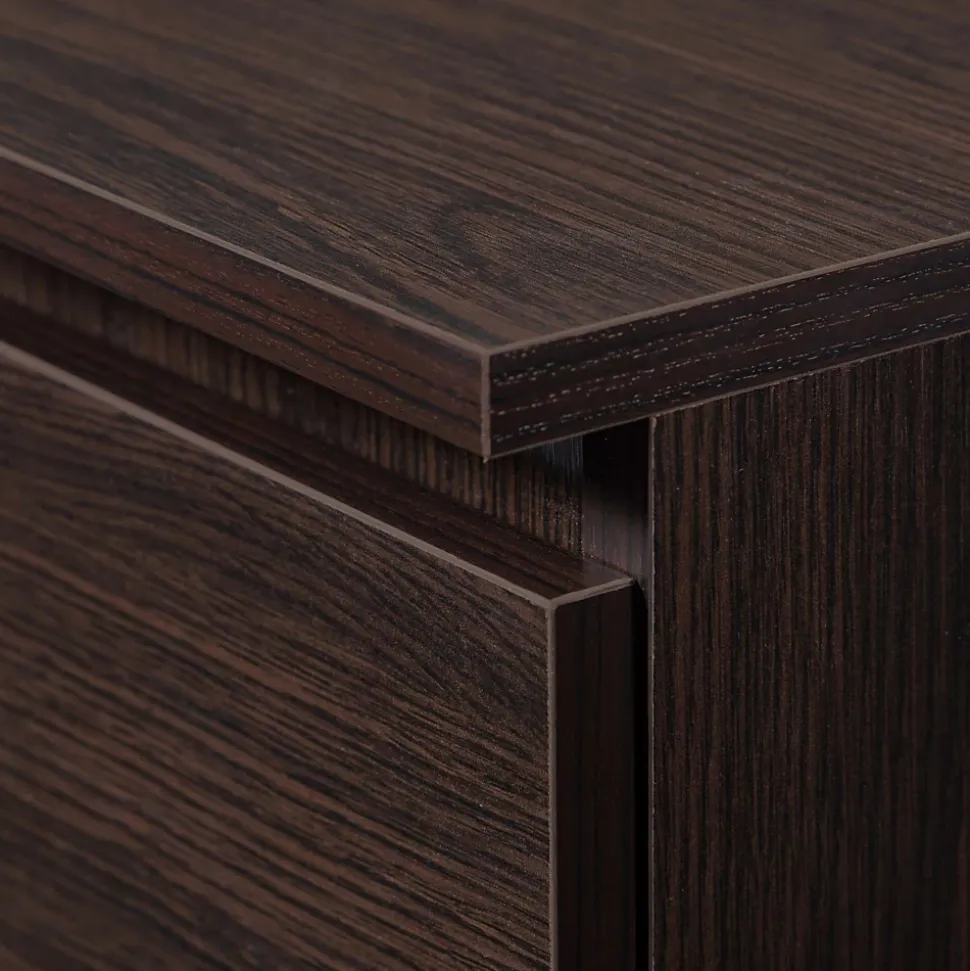 Bureau d'angle avec 3 tiroirs, 1 armoire, côté droit, couleur wengé, 77 x 155 x 48,5 cm