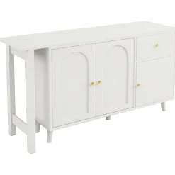 Bureau d'angle avec plateau rotatif, 3 portes et 1 tiroir, Sideboard intégré, Panneau de particules, 120x40x74,5 cm, Blanc