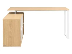 Bureau d'angle avec rangements - MDF - Blanc et naturel - NIPILI