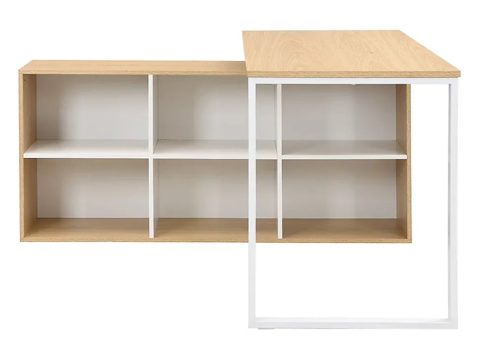 Bureau d'angle avec rangements - MDF - Blanc et naturel - NIPILI
