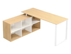Bureau d'angle avec rangements - MDF - Blanc et naturel - NIPILI