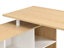 Bureau d'angle avec rangements - MDF - Blanc et naturel - NIPILI