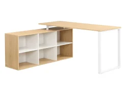 Bureau d'angle avec rangements - MDF - Blanc et naturel - NIPILI