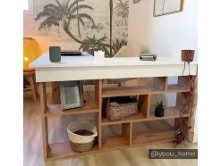 Bureau d'angle avec rangements - Coloris : Blanc et naturel - LILEUL