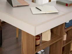 Bureau d'angle avec rangements - Coloris : Beige et naturel foncé - LILEUL