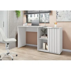 Bureau d'angle Blanc Armoirette 1 Porte 3 Niches L 139.9 H 75 P 45.1 cm - L 139.9 x l 45.1 x H 75 cm