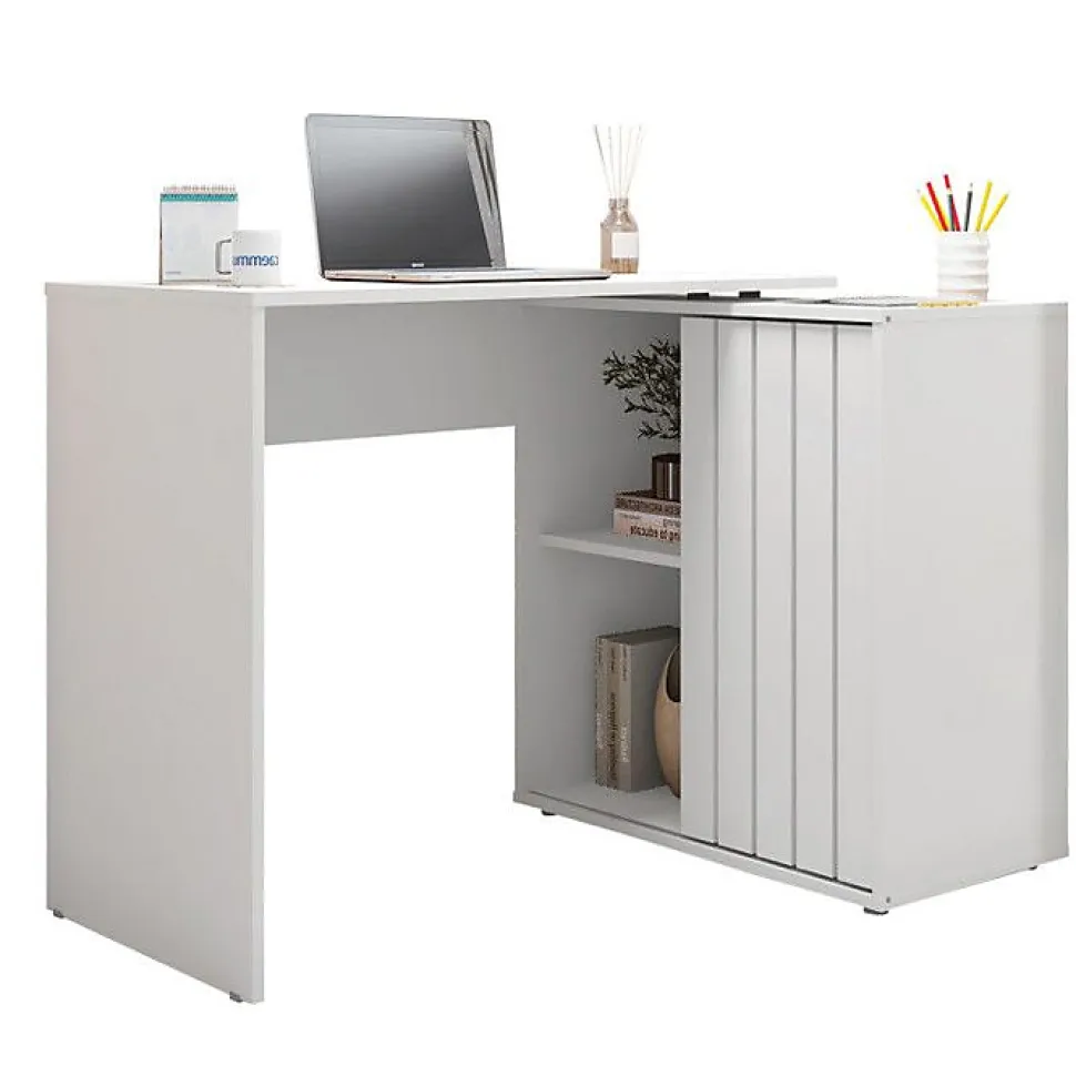 Bureau d'angle Blanc Armoirette 1 Porte 3 Niches L 139.9 H 75 P 45.1 cm - L 139.9 x l 45.1 x H 75 cm