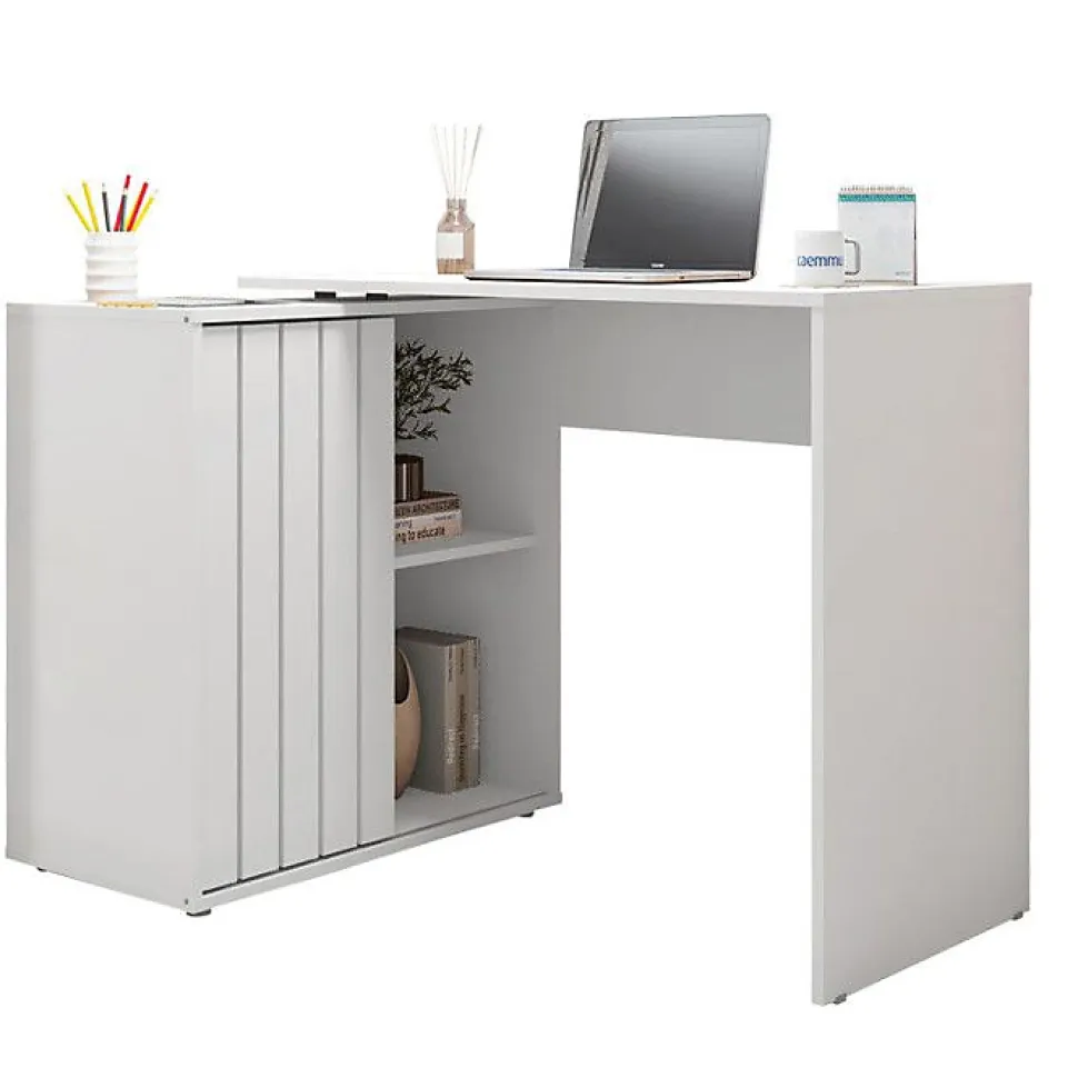 Bureau d'angle Blanc Armoirette 1 Porte 3 Niches L 139.9 H 75 P 45.1 cm - L 139.9 x l 45.1 x H 75 cm