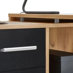 Bureau d'angle CARMEN avec meuble de rangement, décor chêne sauvage et béton foncé