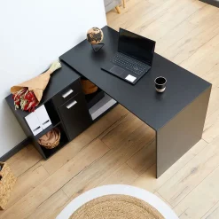 Bureau d'angle CARMEN avec meuble de rangement, décor noir mat