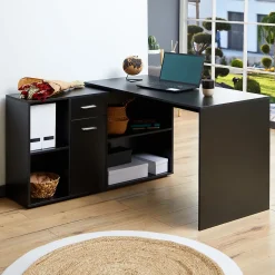 Bureau d'angle CARMEN avec meuble de rangement, décor noir mat