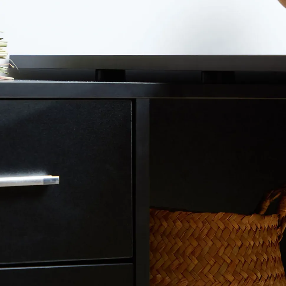 Bureau d'angle CARMEN avec meuble de rangement, décor noir mat