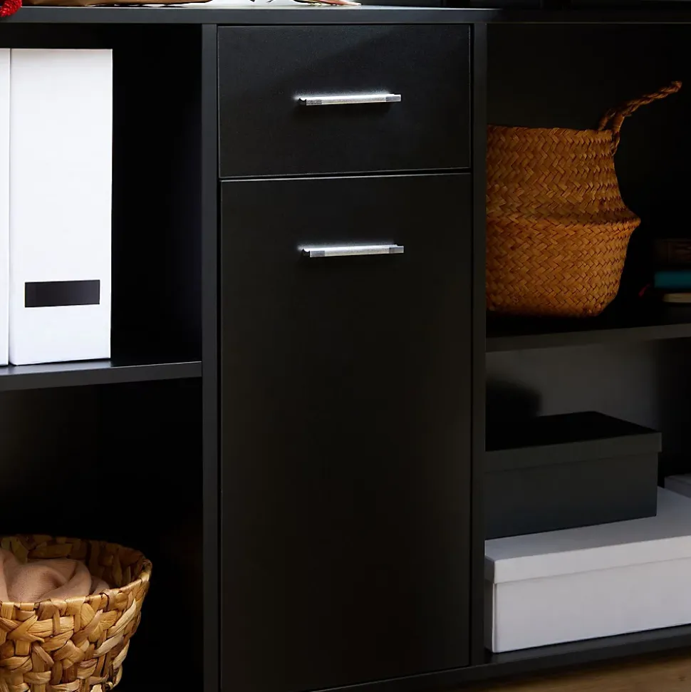 Bureau d'angle CARMEN avec meuble de rangement, décor noir mat