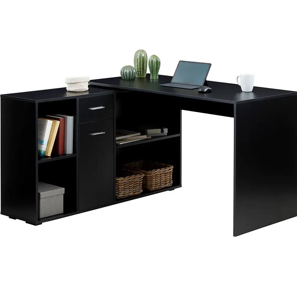 Bureau d'angle CARMEN avec meuble de rangement, décor noir mat