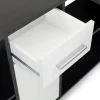 Bureau d'angle CARMEN avec meuble de rangement, décor béton foncé et blanc mat