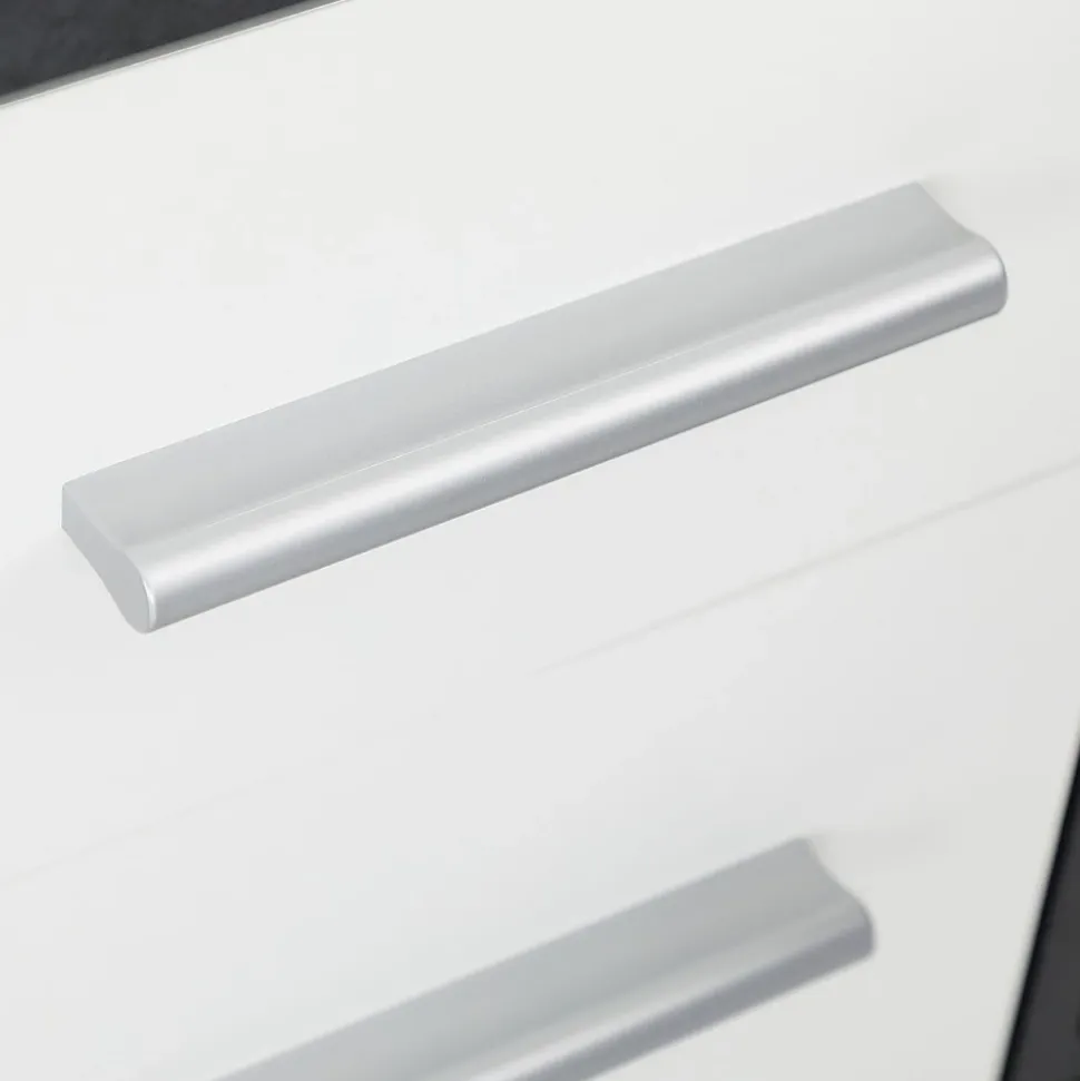Bureau d'angle CARMEN avec meuble de rangement, décor béton foncé et blanc mat