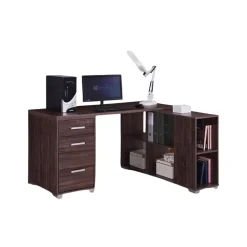 Bureau dangle contemporain IZMIR Coloris noyer et gris 9 espaces de rangement