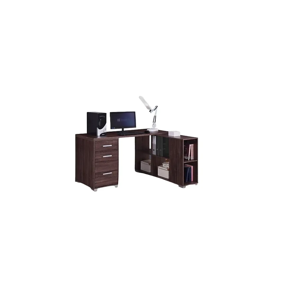 Bureau dangle contemporain IZMIR Coloris noyer et gris 9 espaces de rangement