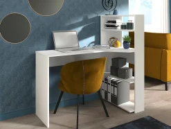 Bureau d'angle DELFINO - 4 étagères - Blanc