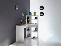Bureau d'angle DELFINO - 4 étagères - Blanc