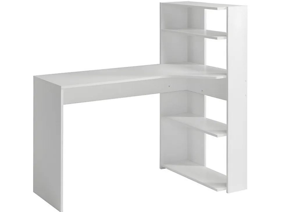 Bureau d'angle DELFINO - 4 étagères - Blanc