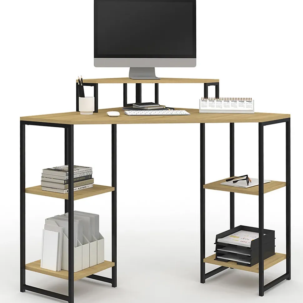 Bureau d'angle DETROIT gain de place bureau informatique avec rangements