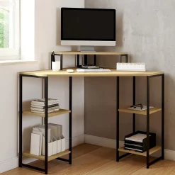 Bureau d'angle DETROIT gain de place bureau informatique avec rangements
