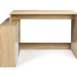 Bureau d'angle en forme de L BOB avec portes façon hêtre et blanc