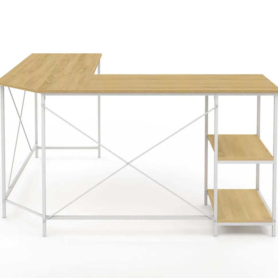 Bureau d'angle en forme de L DETROIT design industriel bois et métal blanc