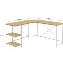 Bureau d'angle en forme de L DETROIT design industriel bois et métal blanc