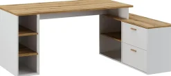 Bureau d'angle en mélamine coloris imitation chêne artisan / blanc - Longueur 183 x profondeur 141 x Hauteur 75 cm