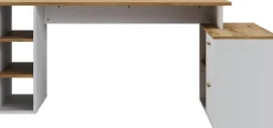 Bureau d'angle en mélamine coloris imitation chêne artisan / blanc - Longueur 183 x profondeur 141 x Hauteur 75 cm