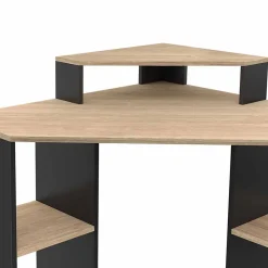 Bureau d'angle HARRY noir et façon hêtre gain de place bureau informatique avec rangements