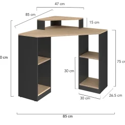 Bureau d'angle HARRY noir et façon hêtre gain de place bureau informatique avec rangements