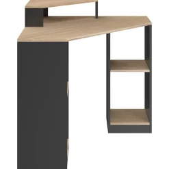 Bureau d'angle HARRY noir et façon hêtre gain de place bureau informatique avec rangements