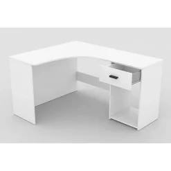 Bureau dangle LOUANE Blanc mat Design moderne avec caisson et niche de rangement